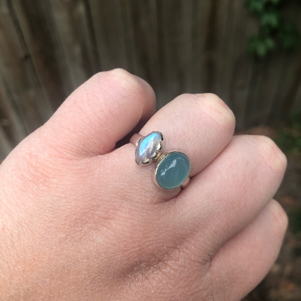 Rainbow Moonstone & Chalcedony Ring
